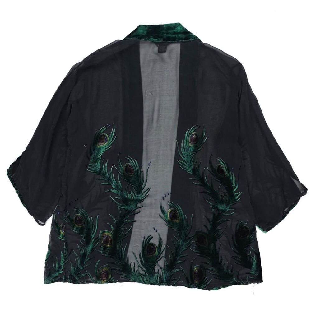 CITRON Santa Monica Sheer Silk Velvet Kimono Cover Up Peacock Boho Lagenlook - Picture 6 of 9